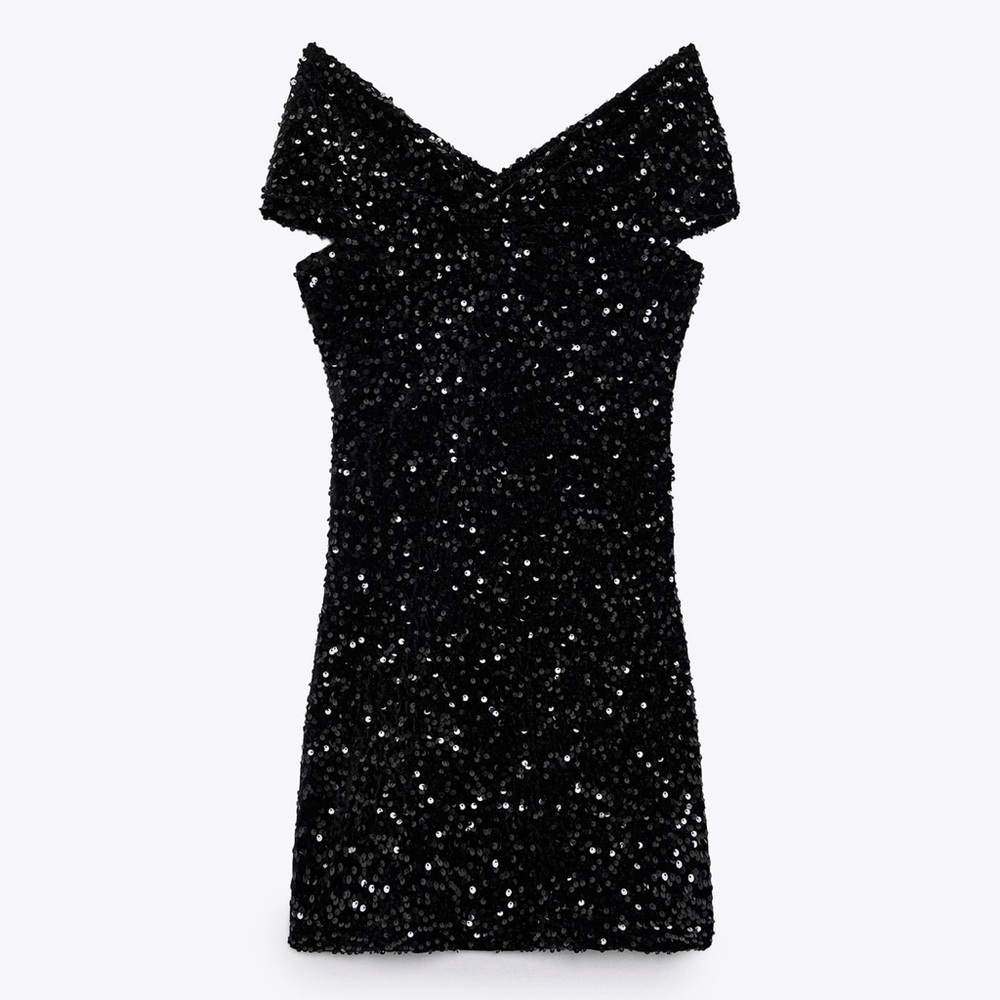 💟Zara Sequined Velvet Dress Black